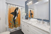 Cute Orca Whale Doodles Orange Shower Curtain Home Decor
