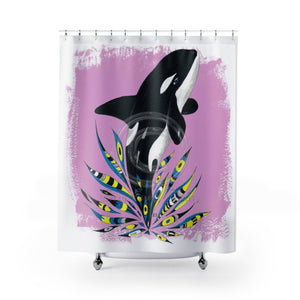 Cute Orca Whale Doodles Pink Shower Curtain 71X74 Home Decor