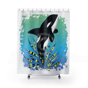 Cute Orca Whale Doodles Teal Shower Curtain 71X74 Home Decor