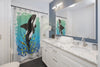 Cute Orca Whale Doodles Teal Shower Curtain Home Decor