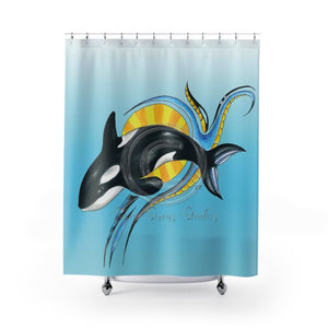 Cute Orca Whale Ink Sun Shower Curtain 71X74 Home Decor