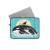 Cute Orca Whales Teal Sun Ink Art Laptop Sleeve