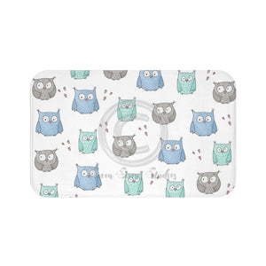 Cute Owls Pattern White Bath Mat Large 34X21 Home Decor