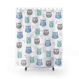 Cute Owls Pattern White Shower Curtain 71X74 Home Decor