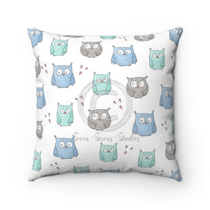 Cute Owls Pattern White Spun Polyester Square Pillow Case 14X14 Home Decor