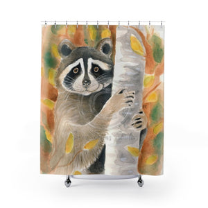 Cute Raccoon In The Tree Watercolor Art Shower Curtains 71 X 74 Home Decor