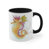 Cute Seahorse Lady Magenta Orange Teal Splash Ink Art Accent Coffee Mug 11Oz