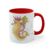 Cute Seahorse Lady Magenta Orange Teal Splash Ink Art Accent Coffee Mug 11Oz