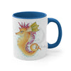 Cute Seahorse Lady Magenta Orange Teal Splash Ink Art Accent Coffee Mug 11Oz