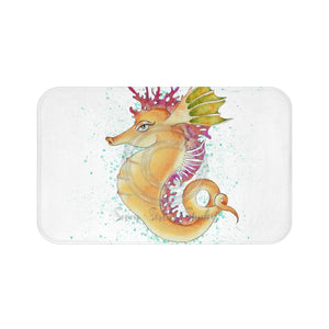 Cute Seahorse Lady Magenta Orange Teal Splash Ink Art Bath Mat 34 × 21 Home Decor