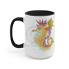 Cute Seahorse Lady Magenta Orange Teal Splash Ink Art Two-Tone Coffee Mugs 15Oz / Black Mug