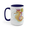 Cute Seahorse Lady Magenta Orange Teal Splash Ink Art Two-Tone Coffee Mugs 15Oz / Blue Mug