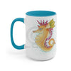 Cute Seahorse Lady Magenta Orange Teal Splash Ink Art Two-Tone Coffee Mugs 15Oz / Light Blue Mug