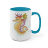Cute Seahorse Lady Magenta Orange Teal Splash Ink Art Two-Tone Coffee Mugs 15Oz Mug