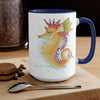 Cute Seahorse Lady Magenta Orange Teal Splash Ink Art Two-Tone Coffee Mugs 15Oz Mug
