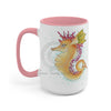 Cute Seahorse Lady Magenta Orange Teal Splash Ink Art Two-Tone Coffee Mugs 15Oz / Pink Mug