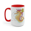 Cute Seahorse Lady Magenta Orange Teal Splash Ink Art Two-Tone Coffee Mugs 15Oz / Red Mug