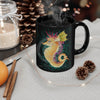 Cute Seahorse Lady Magenta Orange Teal Splash Ink Black Mug 11Oz Mug