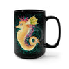 Cute Seahorse Lady Magenta Orange Teal Splash Ink Black Mug 15 Oz