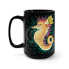 Cute Seahorse Lady Magenta Orange Teal Splash Ink Black Mug 15 Oz 15Oz