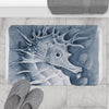 Cute Seahorse Monochrome Blue Watercolor Art Bath Mat Home Decor