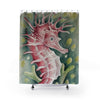 Cute Seahorse Red Watercolor Art Shower Curtain 71 × 74 Home Decor
