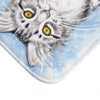 Cute Silver Tabby Cat Snow Watercolor Art Bath Mat Home Decor