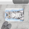 Cute Silver Tabby Cat Snow Watercolor Art Bath Mat Home Decor