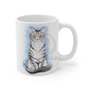 Cute Silver Tabby Cat Snow Watercolor Art Mug 11Oz