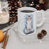 Cute Silver Tabby Cat Snow Watercolor Art Mug 11Oz