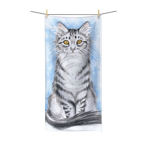 Cute Silver Tabby Cat Snow Watercolor Art Polycotton Towel 30 × 60 Home Decor