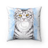 Cute Silver Tabby Cat Snow Watercolor Art Square Pillow 14 × Home Decor