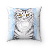 Cute Silver Tabby Cat Snow Watercolor Art Square Pillow Home Decor
