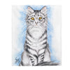 Cute Silver Tabby Kitten Cat Watercolor Art Velveteen Plush Blanket 50 × 60 All Over Prints