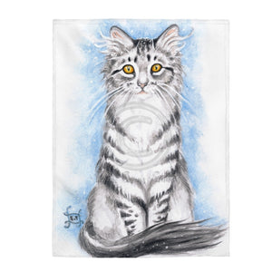 Cute Silver Tabby Kitten Cat Watercolor Art Velveteen Plush Blanket 60 × 80 All Over Prints