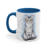 Cute Silver Tabby Kitten Cat Watercolor On White Art Accent Coffee Mug 11Oz