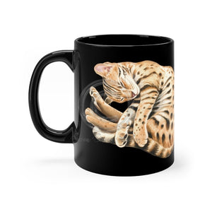 Cute Sleeping Bengal Cat Kitten Black Mug 11Oz Mug