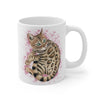Cute Bengal Kitten Cat Watercolor Art White Pink Splash Art Mug 11oz