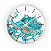 Teal Green Octopus and the Bubbles Art Wall clock