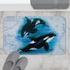 Orca Whales Vintage Map Diving Art Pale Blue Bath Mat