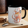 Red Orange Octopus Compass Watercolor on White Art Accent Coffee Mug, 11oz