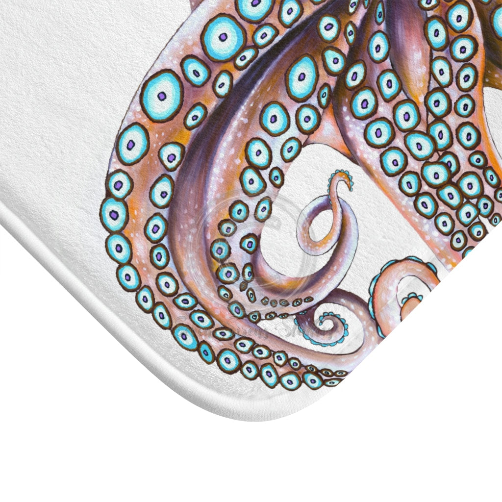 Dancing Octopus Pink on White Art Bath Mat – Seven Sirens Studios