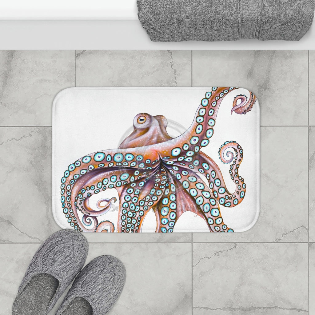 Dancing Octopus Pink on White Art Bath Mat – Seven Sirens Studios
