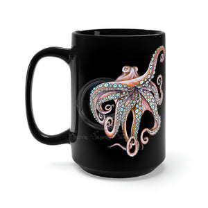 Dancing Octopus Pink Teal Art Black Mug 15Oz