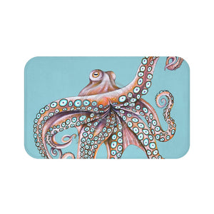 Dancing Octopus Teal Blue Art Bath Mat 34 × 21 Home Decor