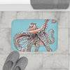 Dancing Octopus Teal Blue Art Bath Mat Home Decor