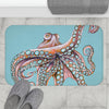 Dancing Octopus Teal Blue Art Bath Mat Home Decor