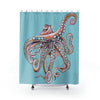 Dancing Octopus Teal Blue Art Shower Curtain 71 × 74 Home Decor