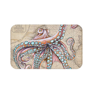 Dancing Octopus Vintage Map Art Bath Mat 34 × 21 Home Decor