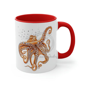 Dancing Octopus With Bubbles Accent Coffee Mug 11Oz Red /